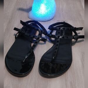 Limelight Glossy Black studded Sandals